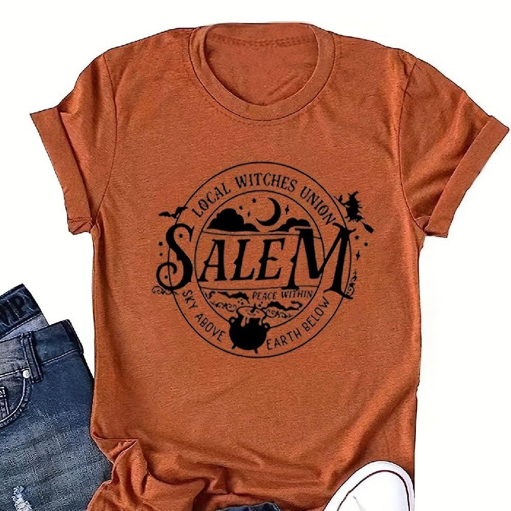 Halloween Salem Stampa T-shirt casual a maniche corte Top per primavera ed estate Abbigliamento femminile