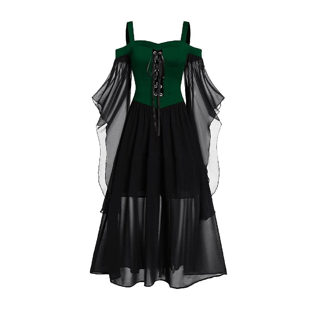 Halloween Tromba Manica Strega Bretella Abito semplice scollo di una linea Cosplay Dress