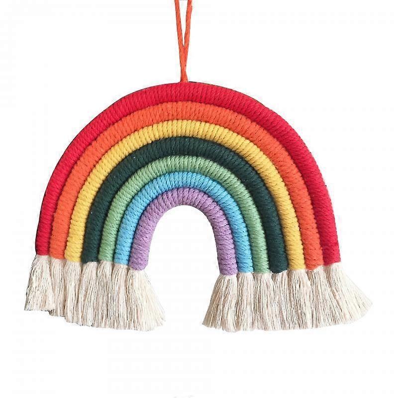 Hand Woven Rainbow Wall Hanging Rainbow Lace Wall Decoration Rainbow Pendant Color Tapestry Bedroom Kids Room Decoration