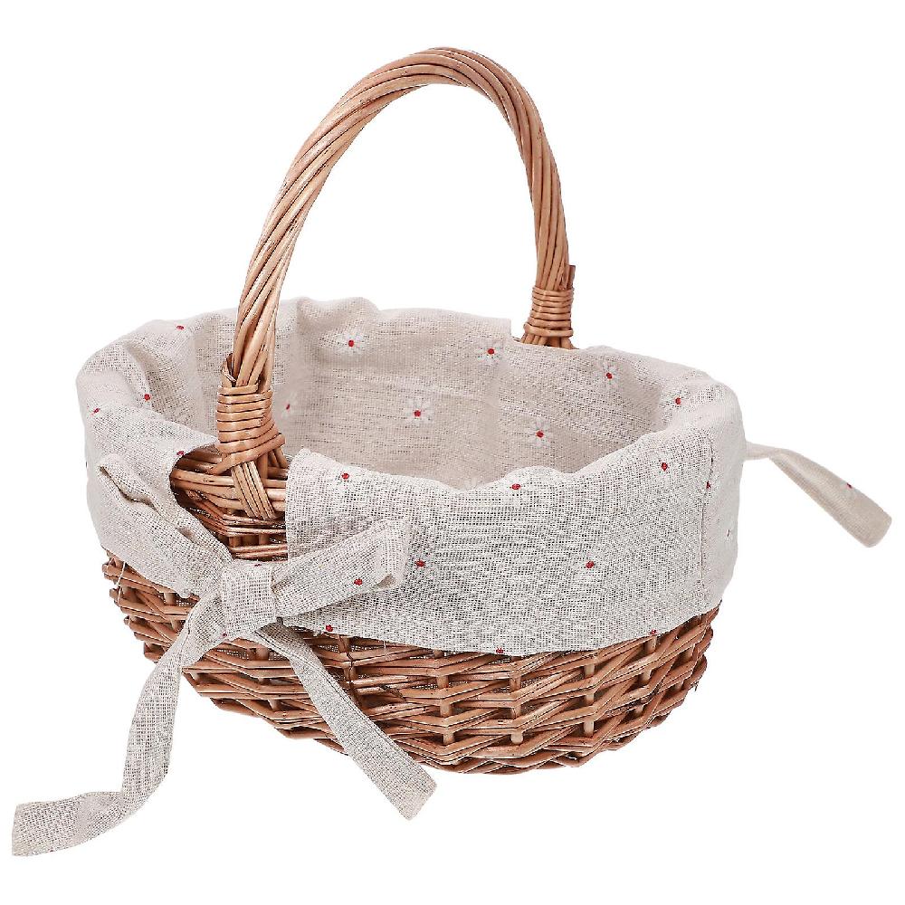 Hand-woven Wicker Linen Basket Portable Woven Flower Basket Wedding Flower Basket For Wedding Proposal (Khaki)
