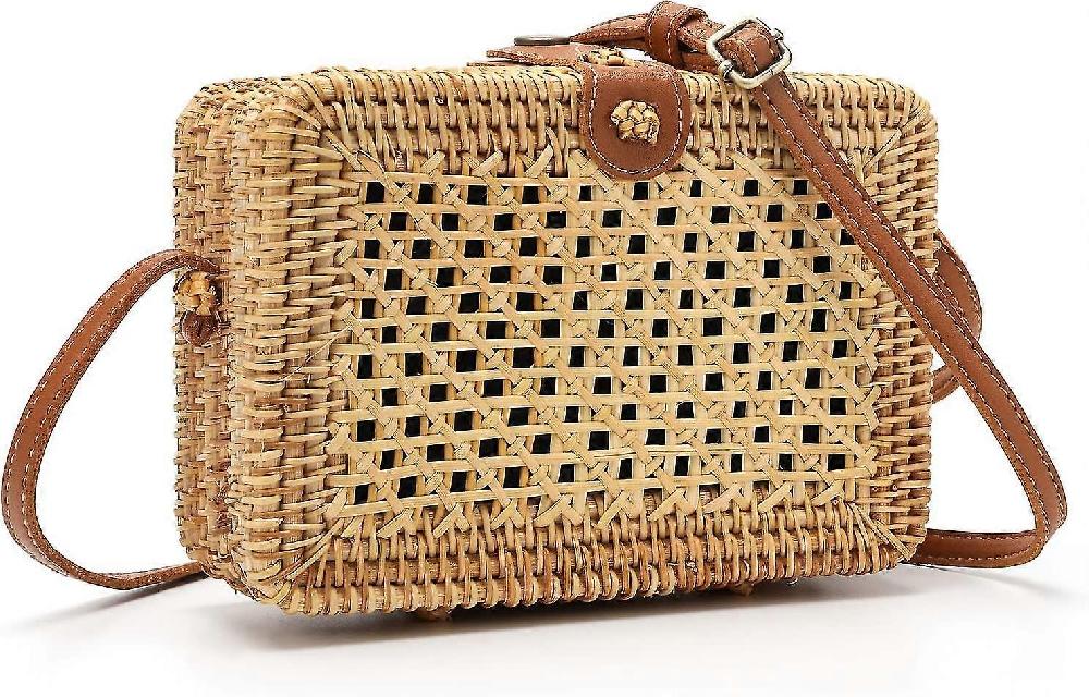 Handwoven Rattan Bag Handmade Basket Bag Small Handbag Ladies Vintage Straw Crossbody Bag Bohemian