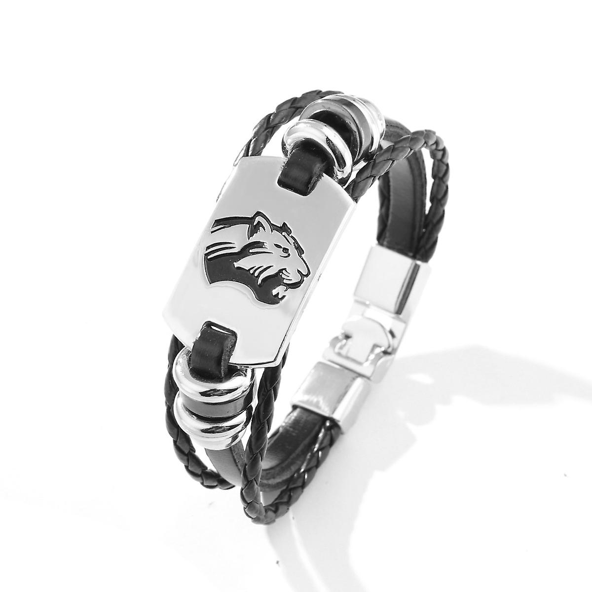 Hot Selling Vintage Animal Charm Leopard Head Bracelet Men Braided Rope Leather Bracelets Fashion Punk Jewelry Accessories