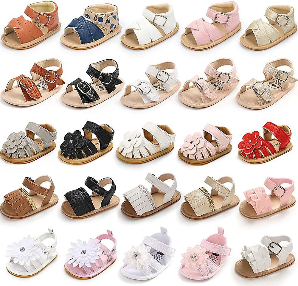 Infant Baby Girls Summer Flower Sandali Bowknot T-strap Glittery Open-toed Butterfly Shoes Soft Non-slip Sole Princess Flat Shoes