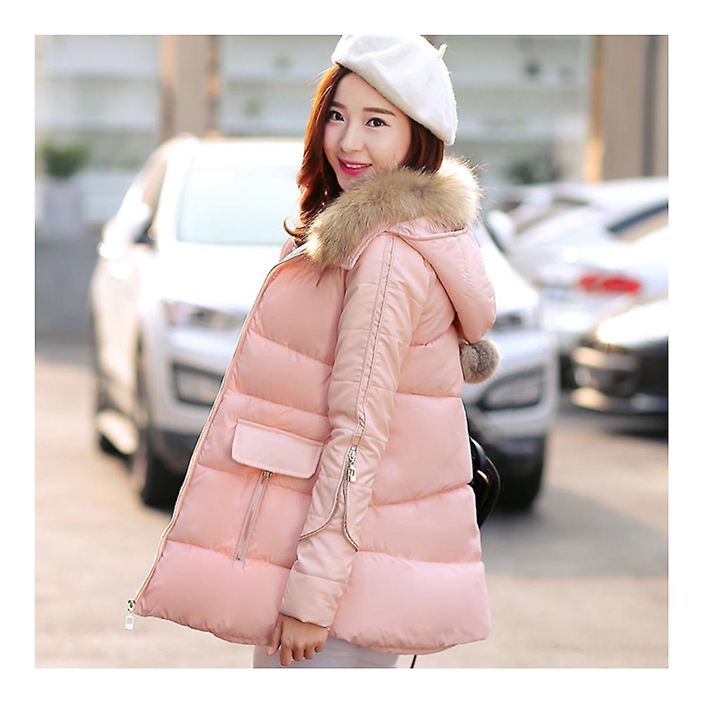 Inverno Donna Medio Lungo Slim Felpa con cappuccio Collo in pelliccia Cappotto di cotone