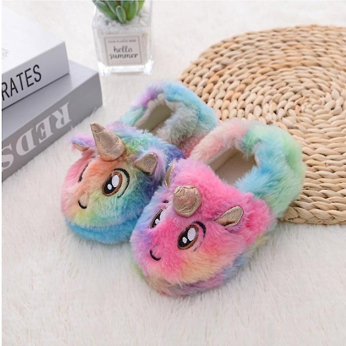 Inverno Unicorno Pantofole Bambini Bambino Ragazza Flip Flop Baby Boys Pelliccia Scivoli Cotone Scarpe da interno Caldo Soffice