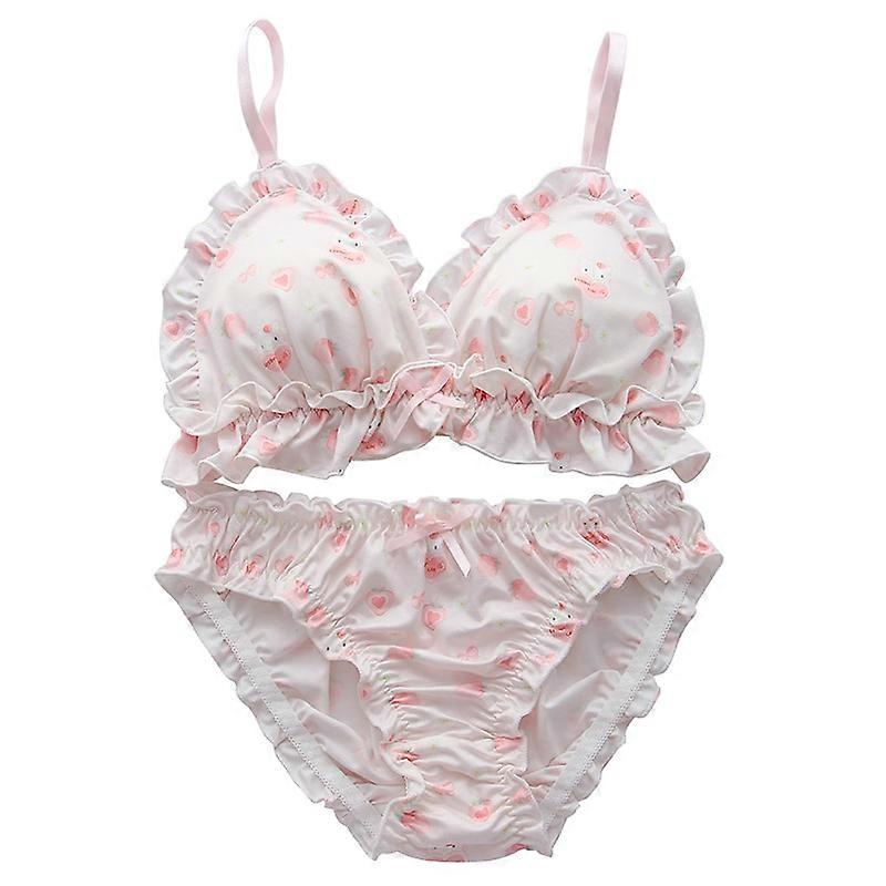 Japanese Style Lolita Lingerie Comfortable Small Pad Cup Bra Set Frilling Printing Strawberry Sexy Underwear Bra And Panty Sets