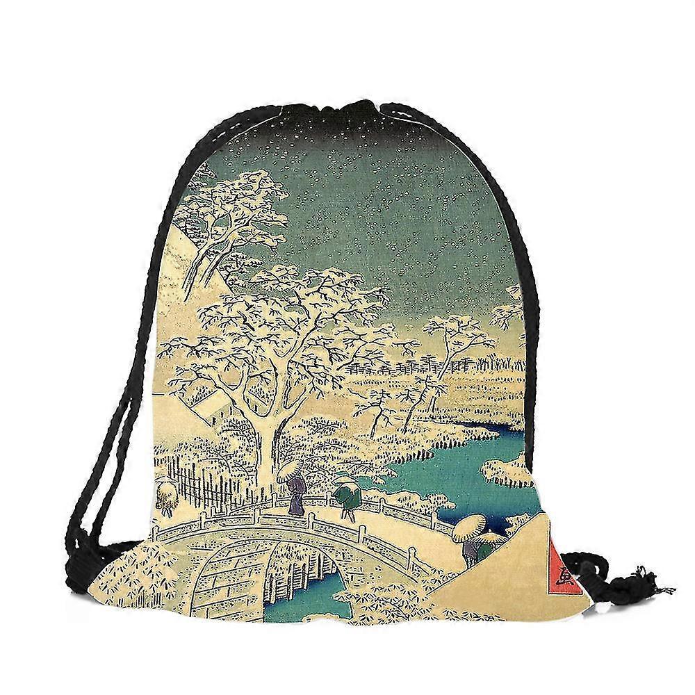 japanese ukiyo-e design gym bag fitness backpack drawstring shopping bag travel beach swimming men's ladies sports bag-style 18