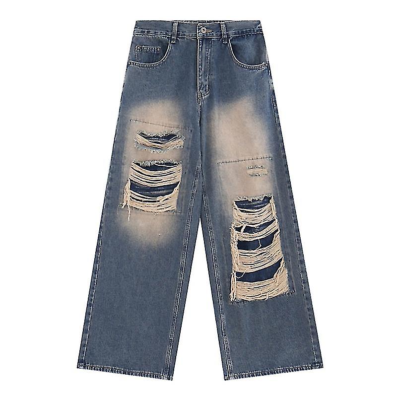 Jeans gotici neri a vita alta vintage casual strappati pantaloni a gamba larga da donna