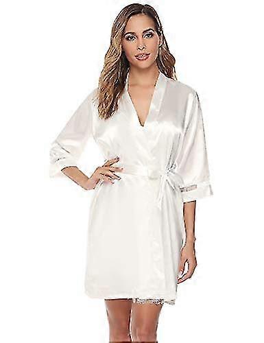 Jianghuo Vestaglia da donna 2 pezzi raso di seta corto Kimono Robe Pigiama Dress Pizzo Lingerie Set Accappatoio Camicia da notte