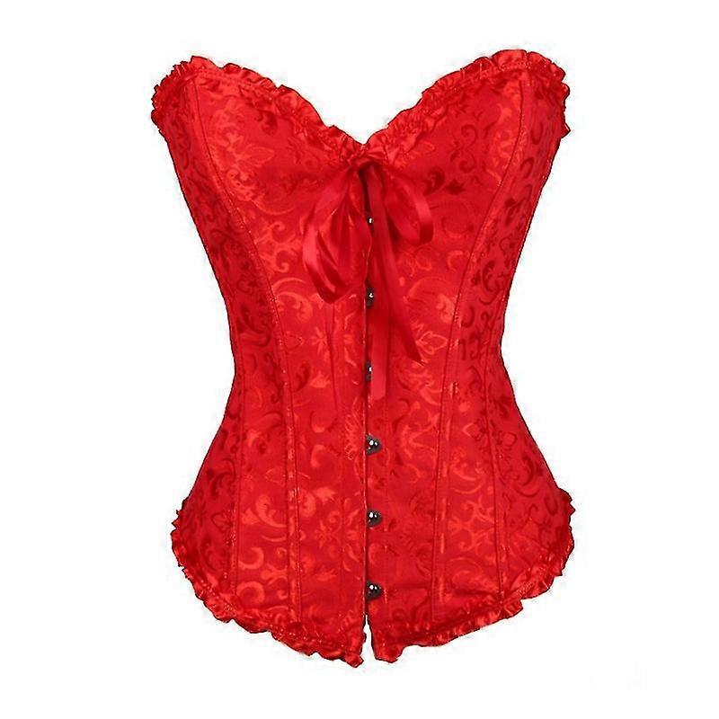 Jianghuo Women's Overbust Sweetheart Lace Up Plastic Bones Corset Bustier Top Rosso