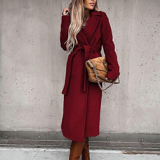 Jocoo Jolee Autunno Inverno Caldo Lungo Cappotto di lana da donna con cintura Casual Elegante Tinta unita Giacche a vento femminili 2024 Cappotto
