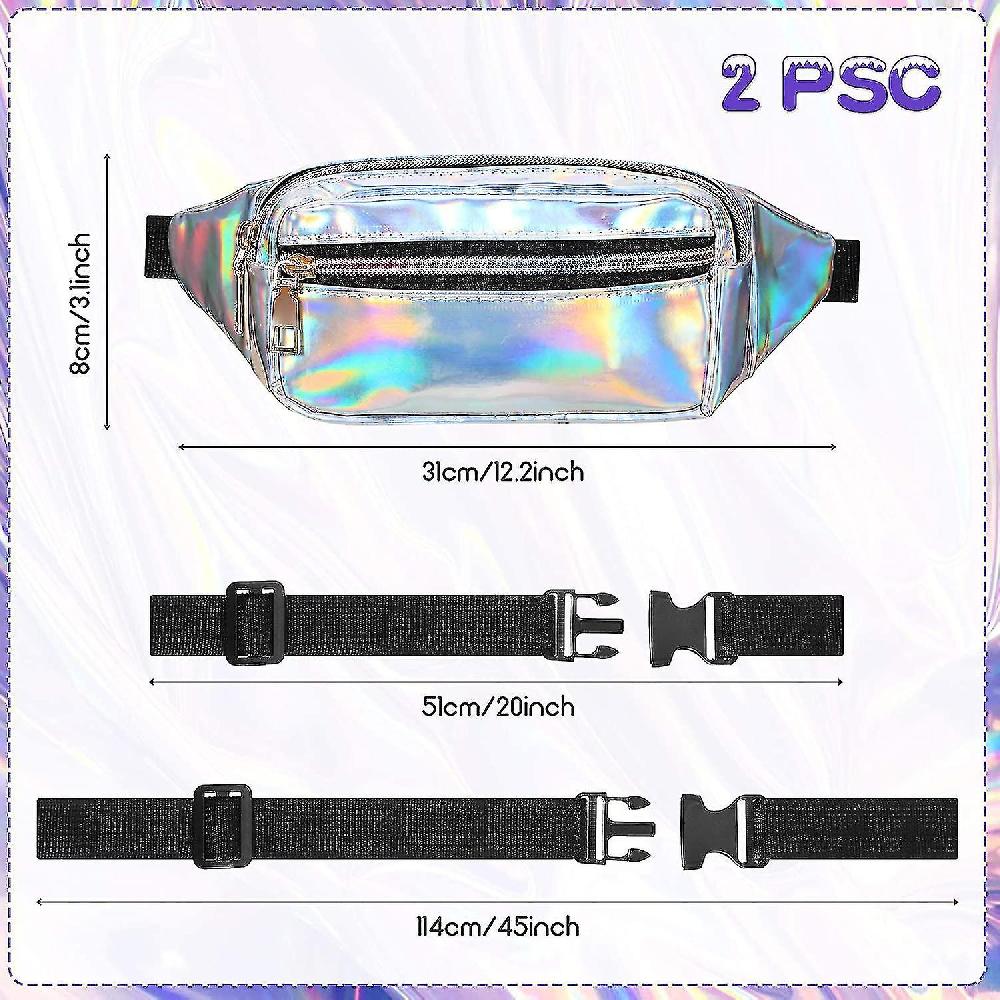 Jubee 2 Piece Waist Pack Shiny Holographic Waist Pack Waterproof Neon Waist Pack Suitable For Party Travel Rave Hiking Outdoor Activities