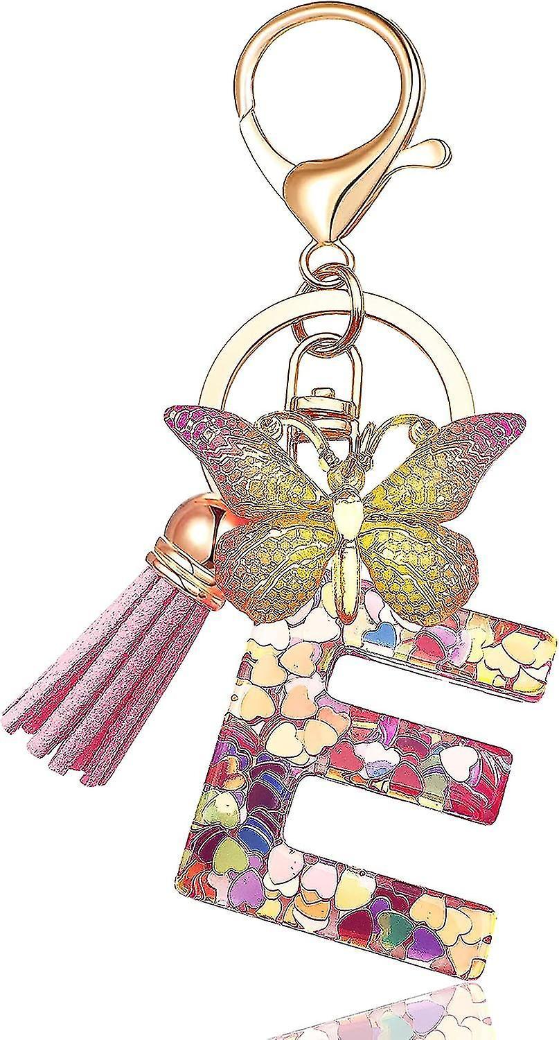 Keychains Accessories For Women Kids Cute Keychain Initial Letter Pink Tassel Butterfly Car Key Chains