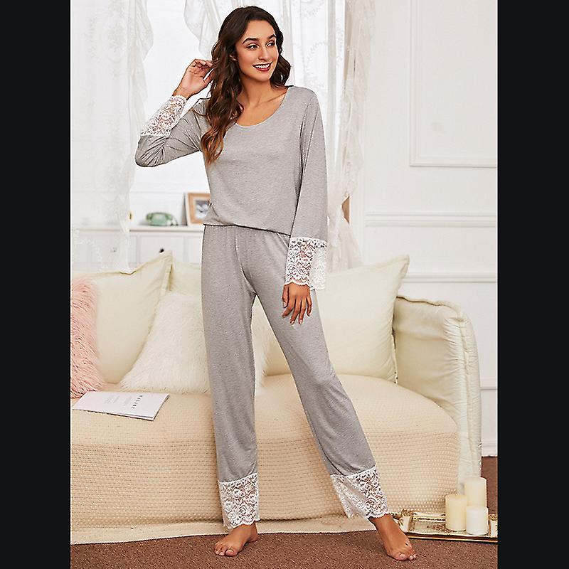 Korean Noble Pure Cotton Pajamas Long Sleeved Trousers Two-piece Home Clothes New Lace Splicing Pajamas Women's Fashion