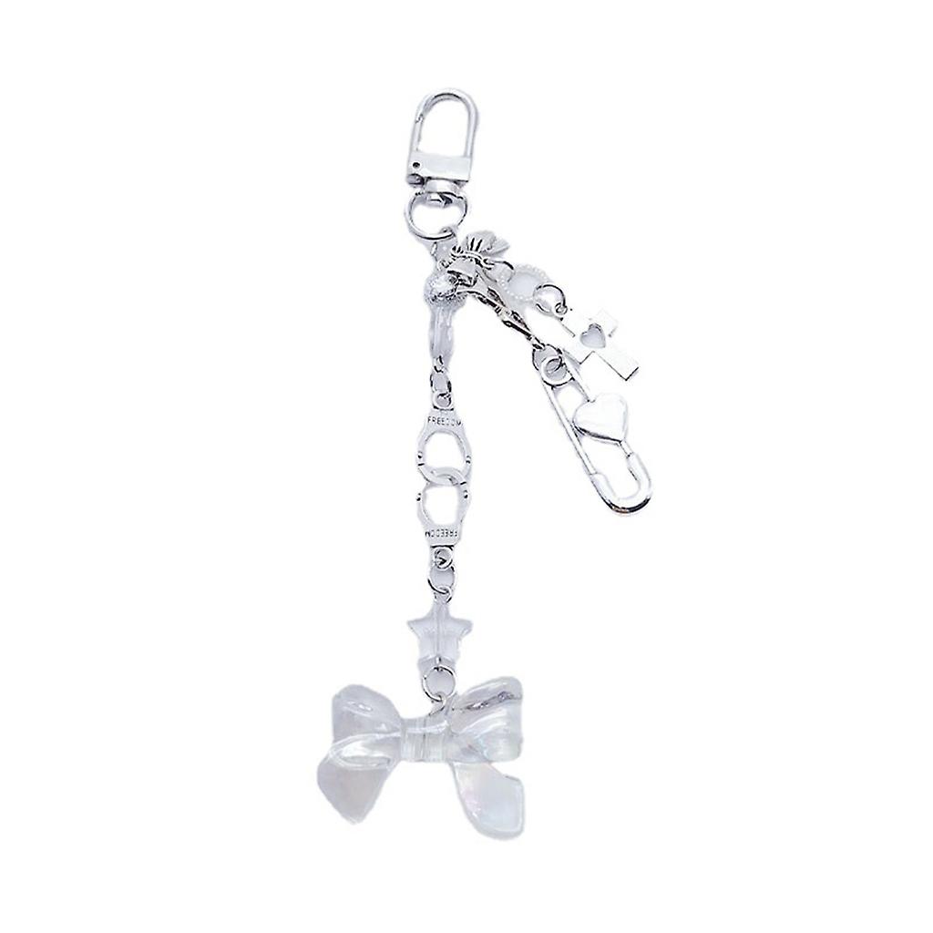 Korean Y2k Bowknot Pendant Keychain For Women Sweet Cool Cross Beaded Keyrings