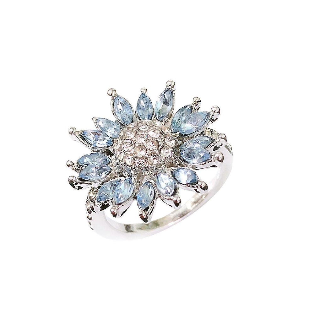 Ladies Fashion Light Blue Sunflower Diamond Ring Fashion Creative Ring Jewelry