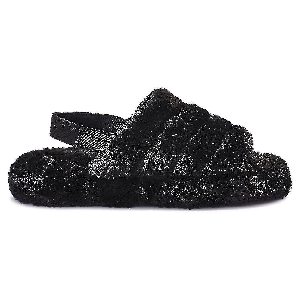 Ladies Womens Faux Fur Fluffy Sliders Slip On Flat Warm Slippers Sandals New