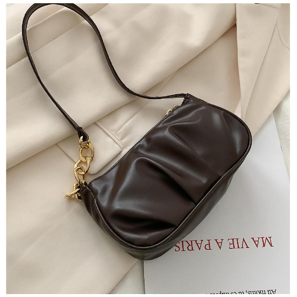 Large Capacity Women Shoulder Bag Soft Polyester Cute Fashionable Handbag Dark Brown
