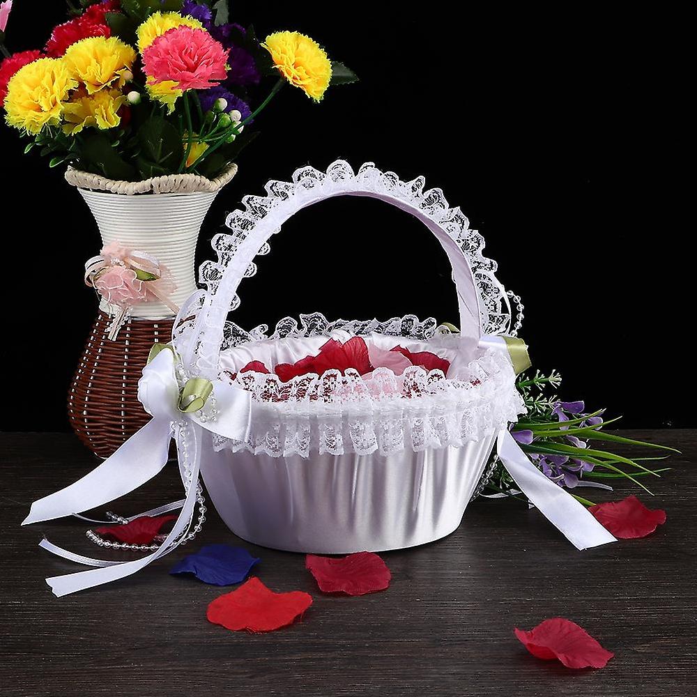 Large Wedding Flower Girl Basket with Lace Decoration Elegant Design