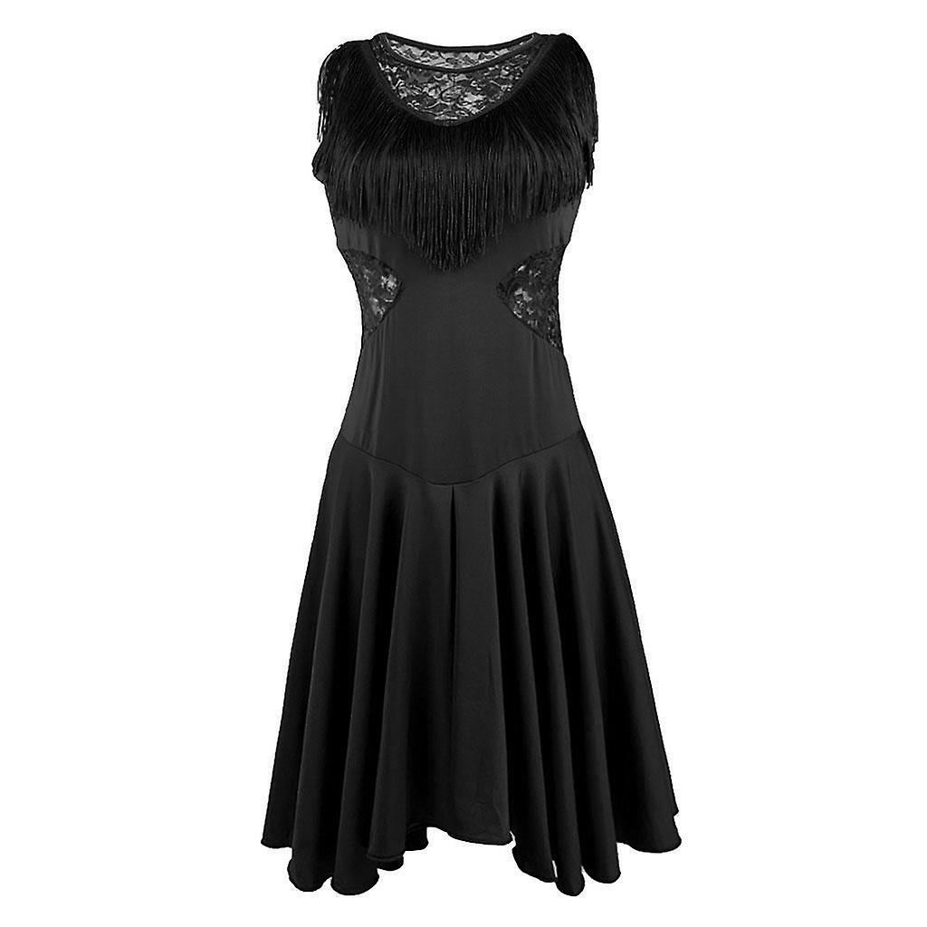 Latina Nappa Dance Dress Fringe Stage Performance Costume Dancewear Nero M