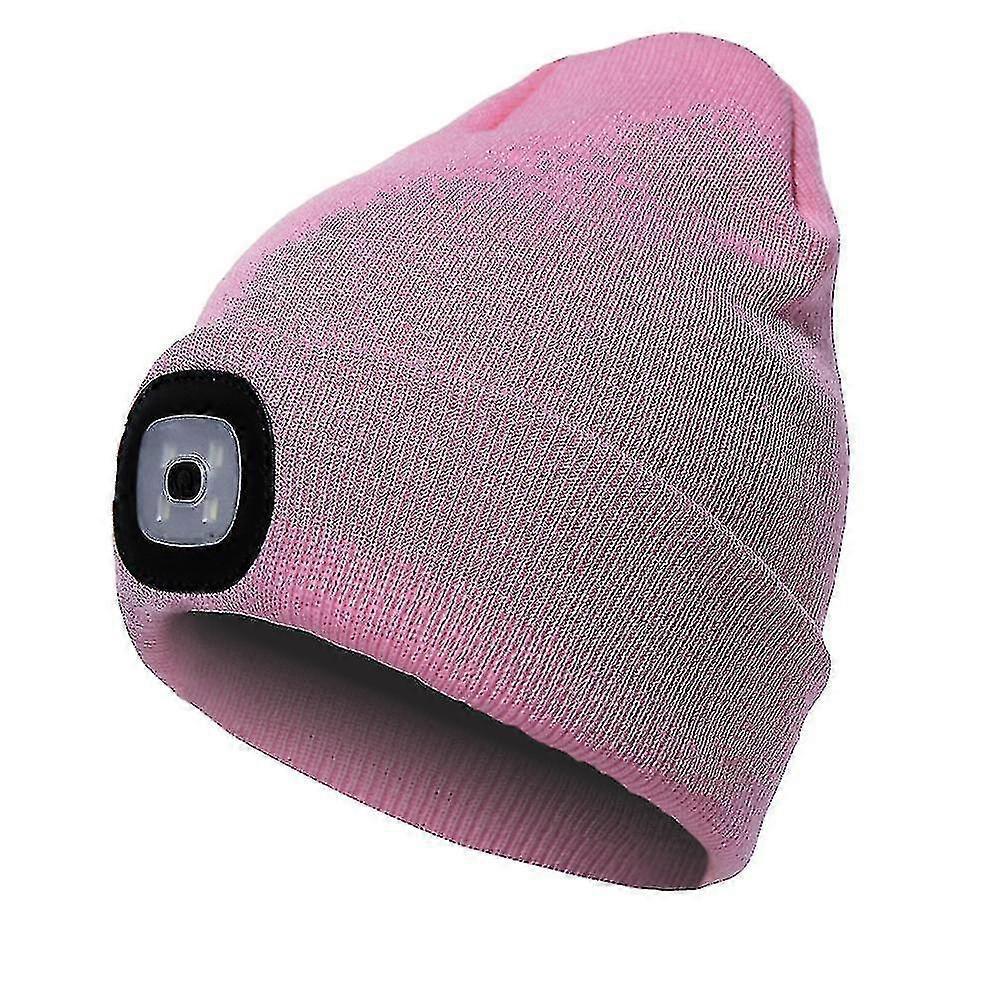 Led Beanie Hat With Light Knit Cap Hands Free 4 Led Headlight Cap Winter Knit Night Light Hat Unisex( Color : Pink )