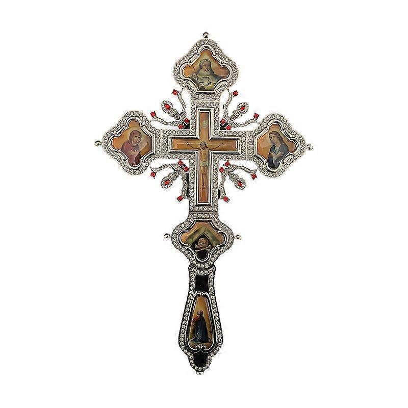 Lega Di Cristallo Placcato Oro Per Chiesa Preghiera Pettorale Con Scatola Cerimonia Religiosa Ortodossa Mano Tenere La Croce
