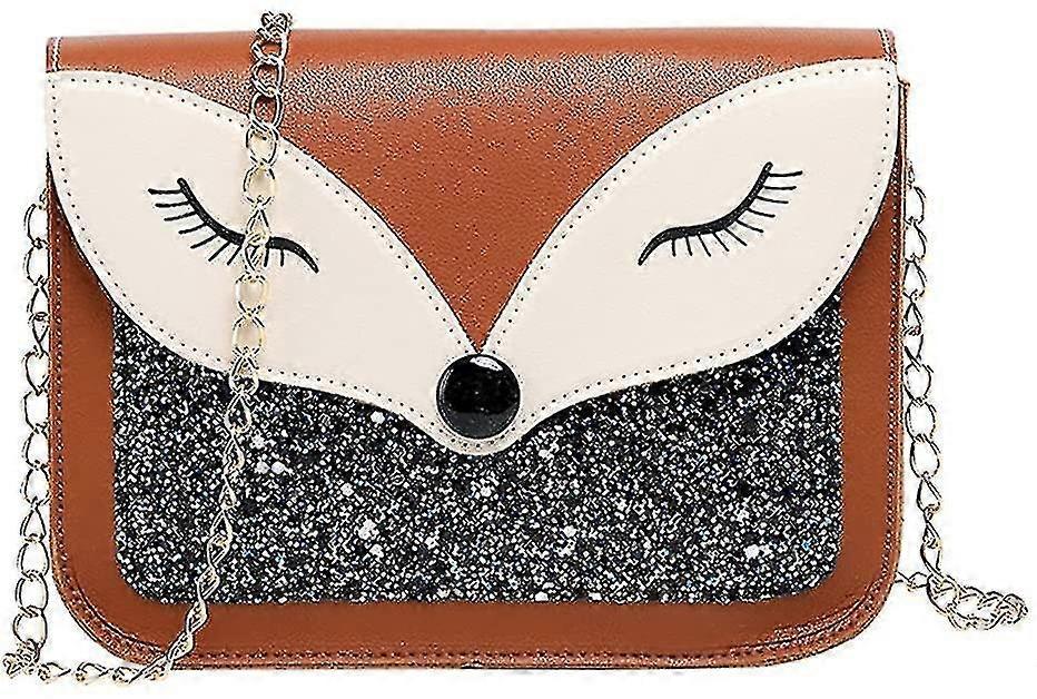 Little Girl Purse Cute Fox Sequins Leather Crossbody Bag Small Purse Shoulder Bag For Kids Gift (brown)