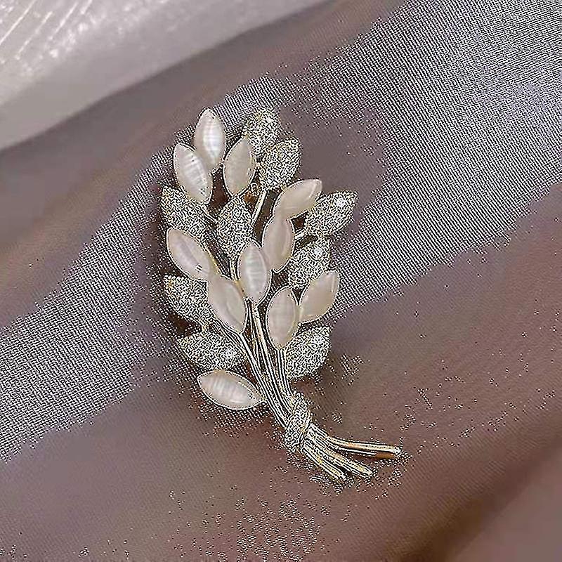 Luxury Cat's-Eye Stone Wheat Spike Design Gold Brooch For Woman Korean Fashion Jewelry Advanced Sense Suit Party Button Brooch