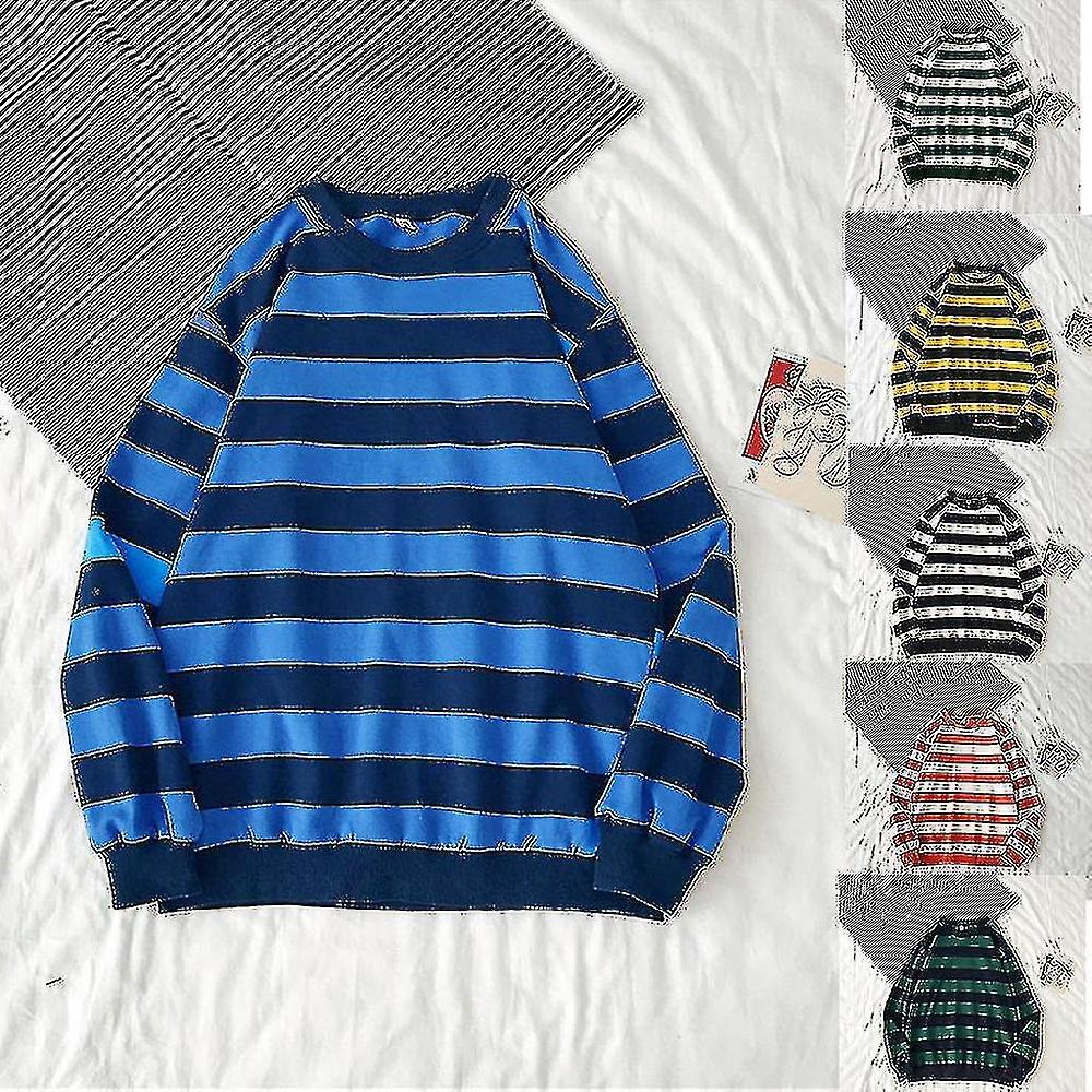 Maglia stampa a righe Donna Moda O-neck Loose Casual Maglia Pullover Maglione