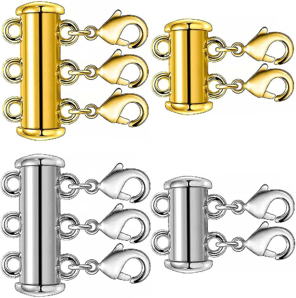 Magnetic Layered Necklace Clasps 4 Pieces 2 Size Slide Clasp Lock Necklace Connector For Multi Strands Slide Tube Clasps