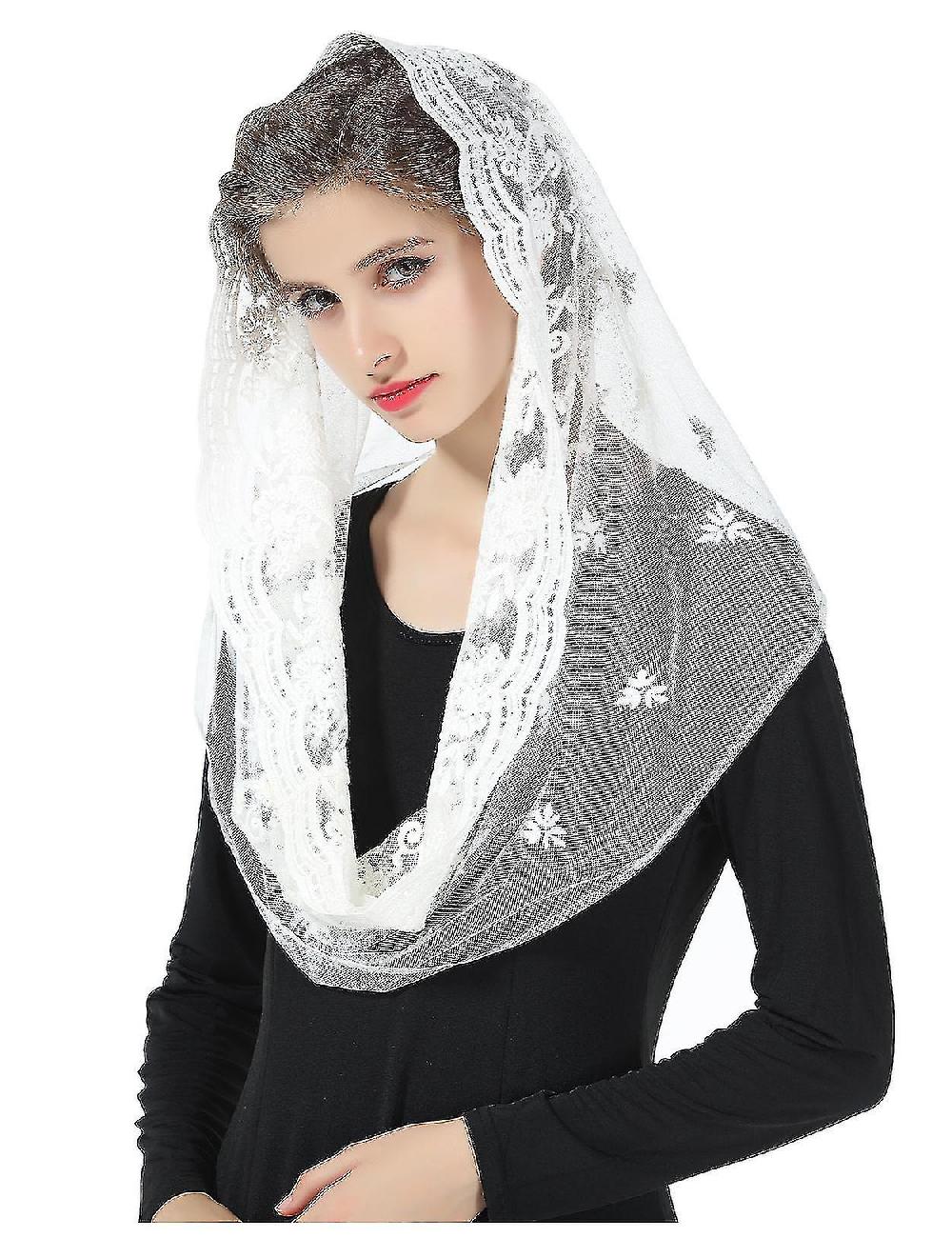 Mantilla Veil Infinity Catholic Church Latin Mass Holy Communion Religious Ceremony Head Cover Formal Lace Scarf White Black V103