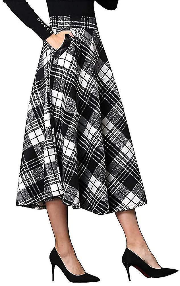 Maxi Gonne Da Donna Lana Tartan Lunga Calda Con Elastico Vita Plus Size