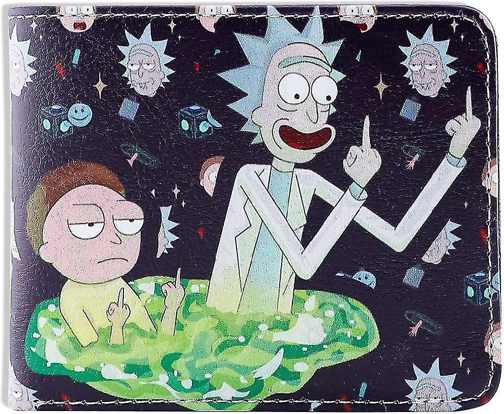 Men Boy Rick&morty Leather Wallet Biofold Cartoon Purse Credit Card Holder (a)