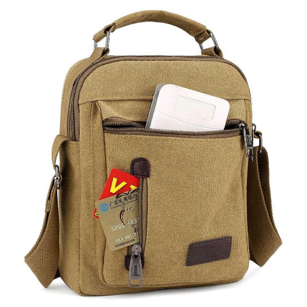 Men Canvas Casual Solid Color Crossbody Bag Large Capacity Multi-compartment Shoulder Crossbody Bag