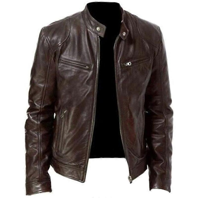 Men Jackets Faux Leather Biker Motorcycle Zip Up Coat Outerwear