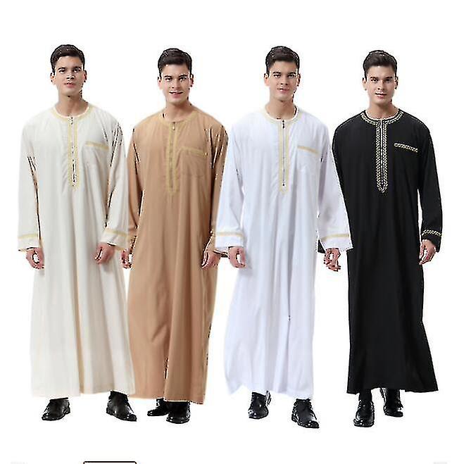 Men Muslim Saudi Robe Kaftan Dubai Tunic Long Top Blouse Thobe Clothes