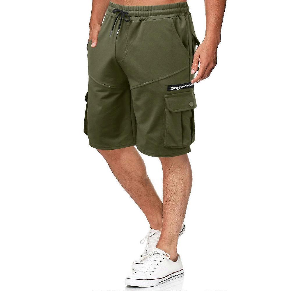 Men's Cargo Shorts Elastic Waist Relaxed Fit Cotton Casual Shorts Multi-Pockets-green