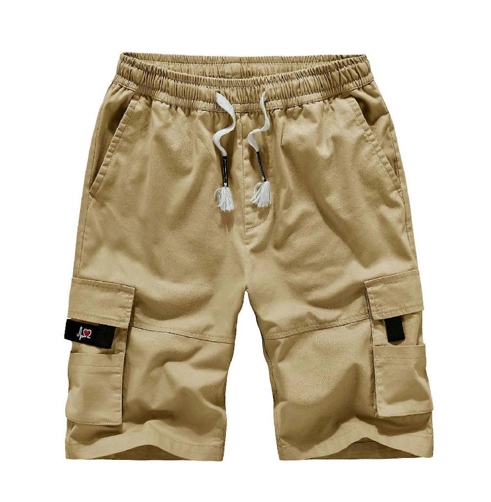 Men's Cargo Shorts Elastic Waist Relaxed Fit Cotton Outdoor Lightweight Shorts Multi-Pockets-Khaki
