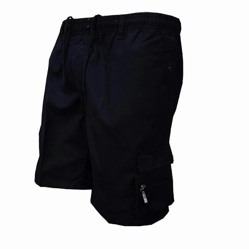 Men's Cargo Shorts Elastic Waistband Relaxed Fit Summer Casual Shorts-black