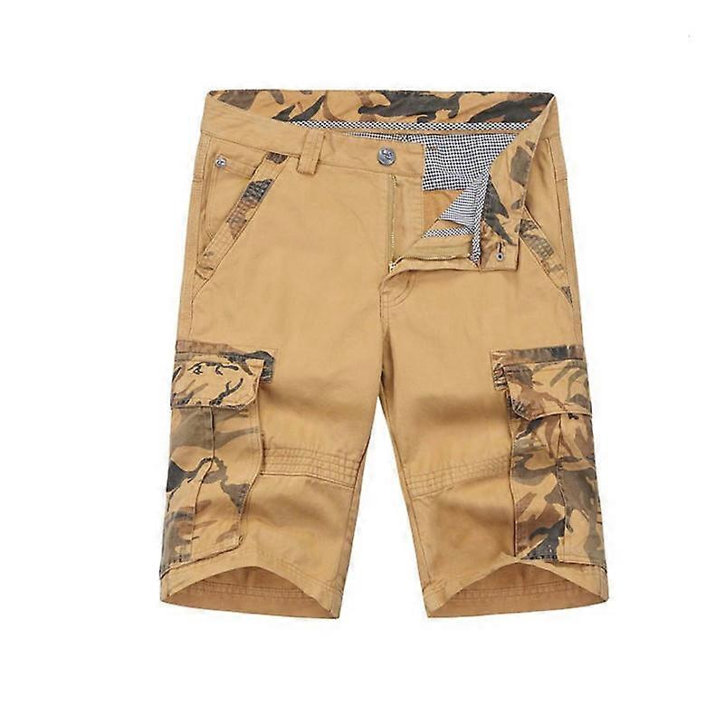 Men's Cargo Shorts Relaxed Fit Multi-Pocket Cotton Outdoor Camouflage Cargo Shorts -Khaki Color