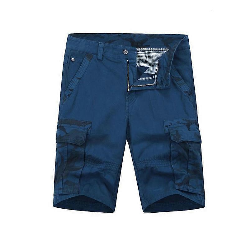 Men's Cargo Shorts Relaxed Fit Multi-Pocket Cotton Outdoor Camouflage Cargo Shorts -blue
