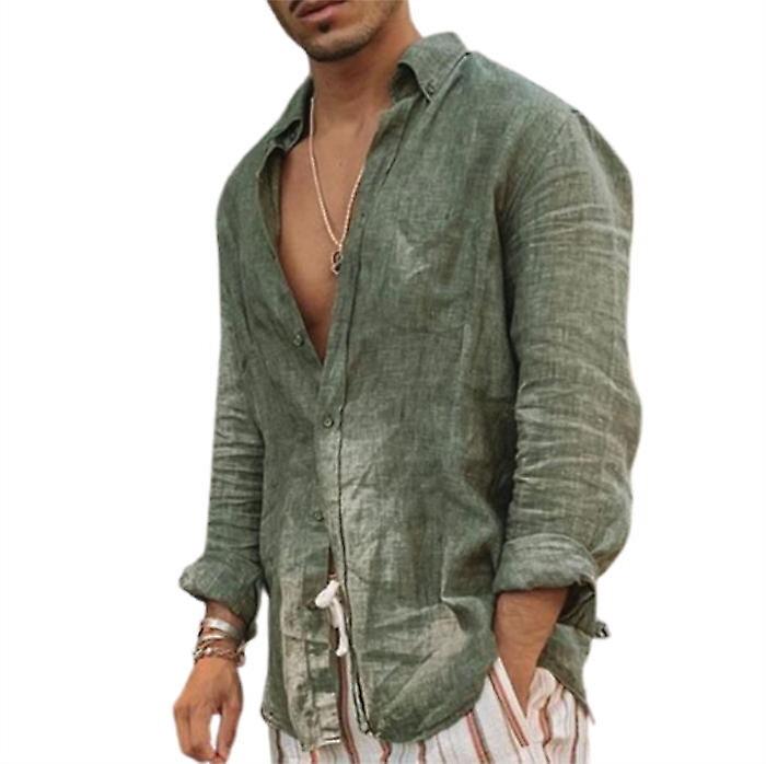 Men's Casual Long Sleeve Cotton And Linen Shirt