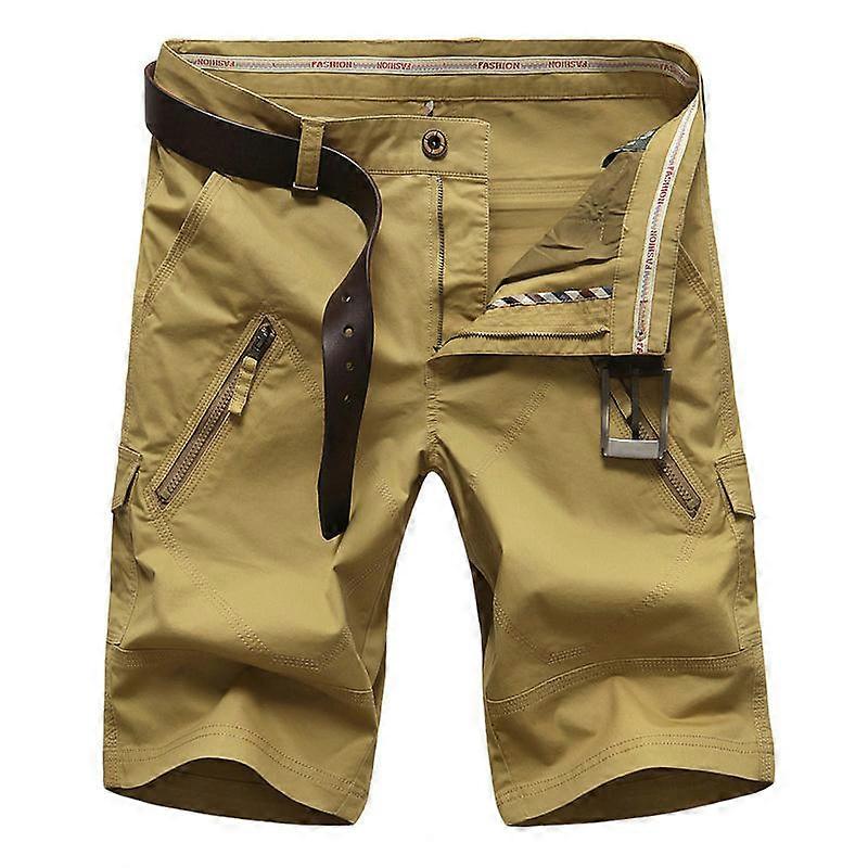 Men's Cotton Casual Multi Pocket Outdoor Cargo Shorts(No Belt)-Khaki color