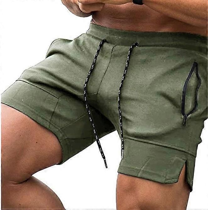 Men's Gym Workout Shorts Lightweight Training Running Sports Jogger with Pockets-Military Green