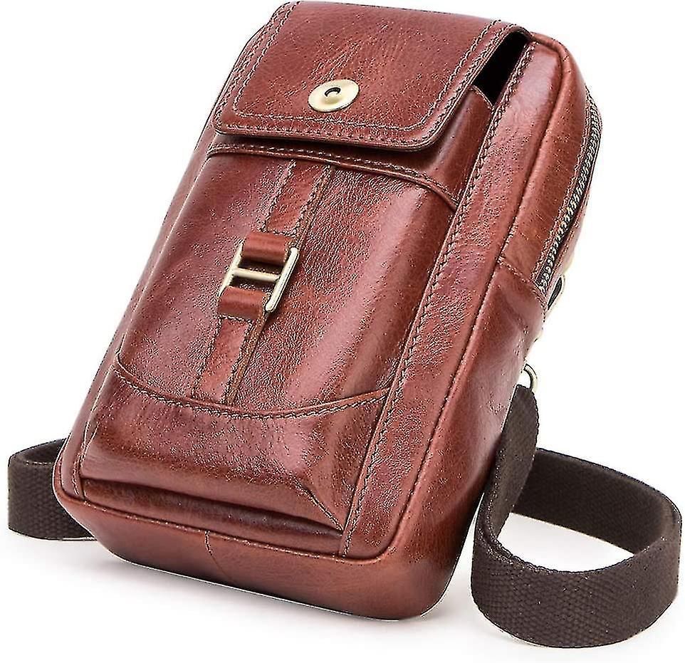 Men's Leather Wallet With Small Belt Bag And Mobile Phone Belt (dark Brown1)
