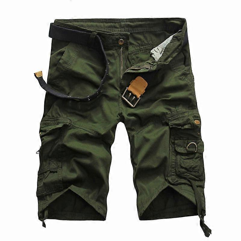 Men's Lightweight Multi Pocket Cotton Casual Cargo Shorts Outdoor Shorts With Pockets(No Belt)-Military Green