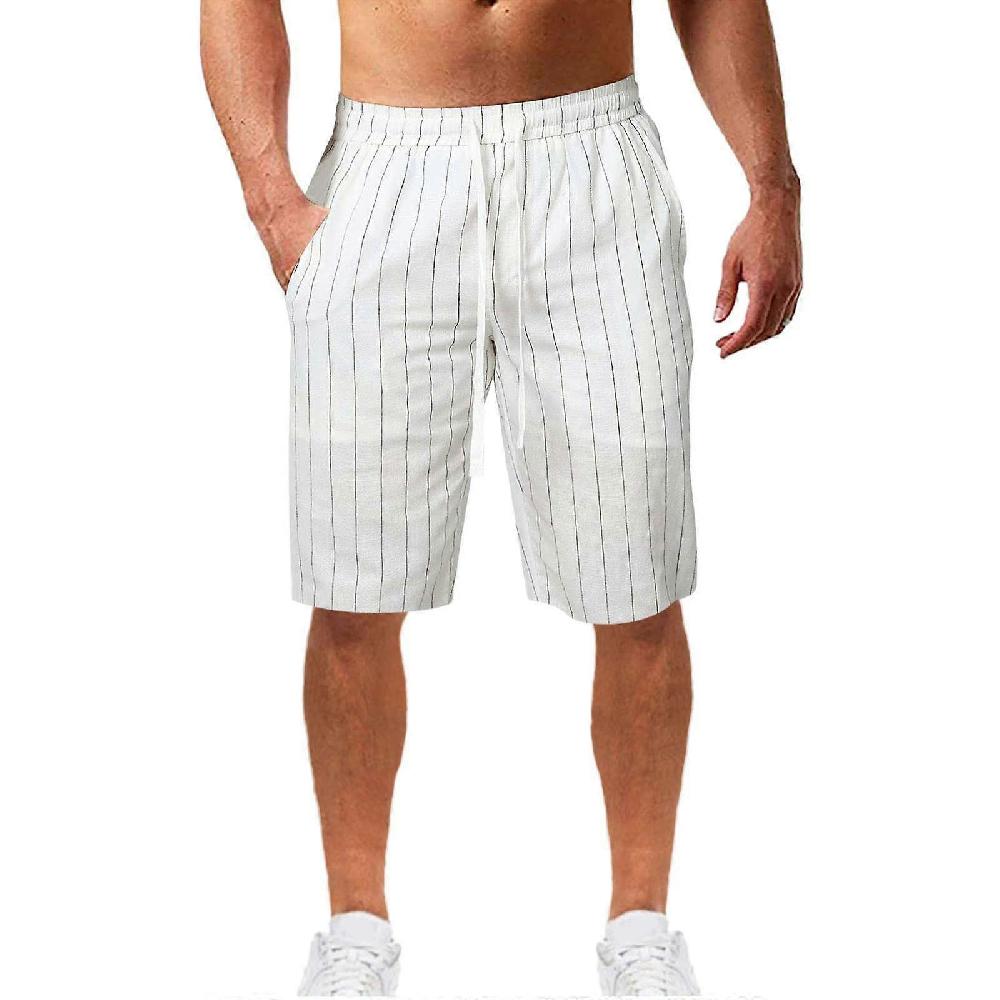Men's Linen Shorts Casual Drawstring Summer Beach Shorts for Men-white