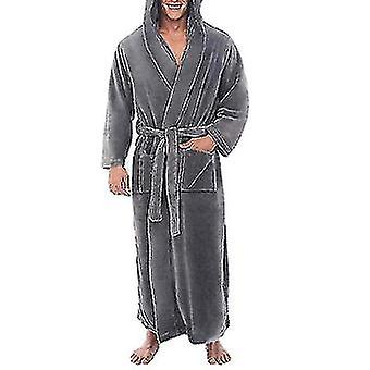 Men's Long Dressing Gown Hooded Fleece Bathrobe - Winter Warmth