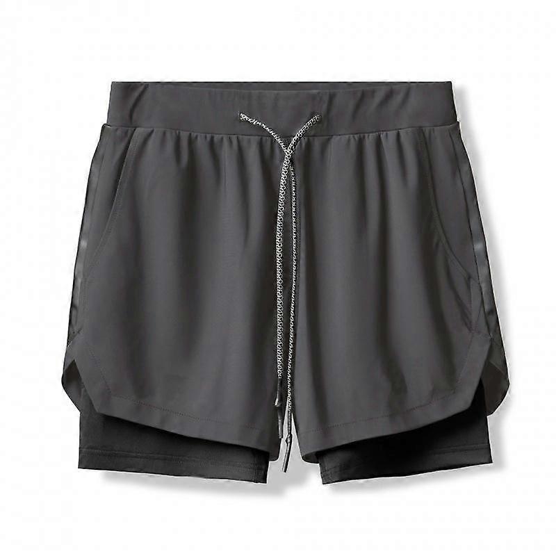 Men's Running Athletic 2 In 1 Shorts Breathable Gym Short For Men With Pocket-Dark Gray