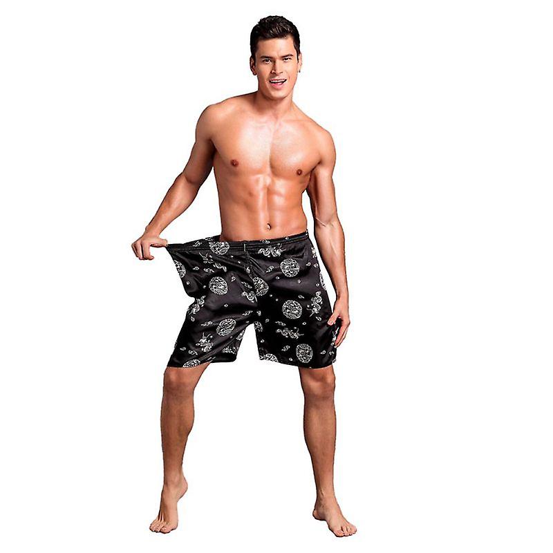 Men's Satin Silk Pajama Shorts Summer Sleepwear Soft Boxer Underwear